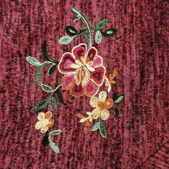 NWOT Fig & Flower Burgundy Floral Embroidered Tie-Front Knit Cardigan Blouse 2X - Picture 6 of 10